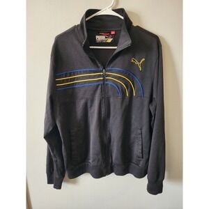 Puma Mens Full Zip Track Jacket Black Blue Yellow Stripe Logo Size Medium